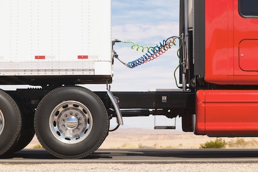an articulated truck on the road